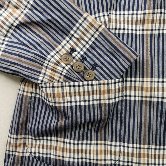 Pendleton Womens Navy Brown Plaid 2 Button Pockets Blazer Size 16 Academia - Picture 5 of 14